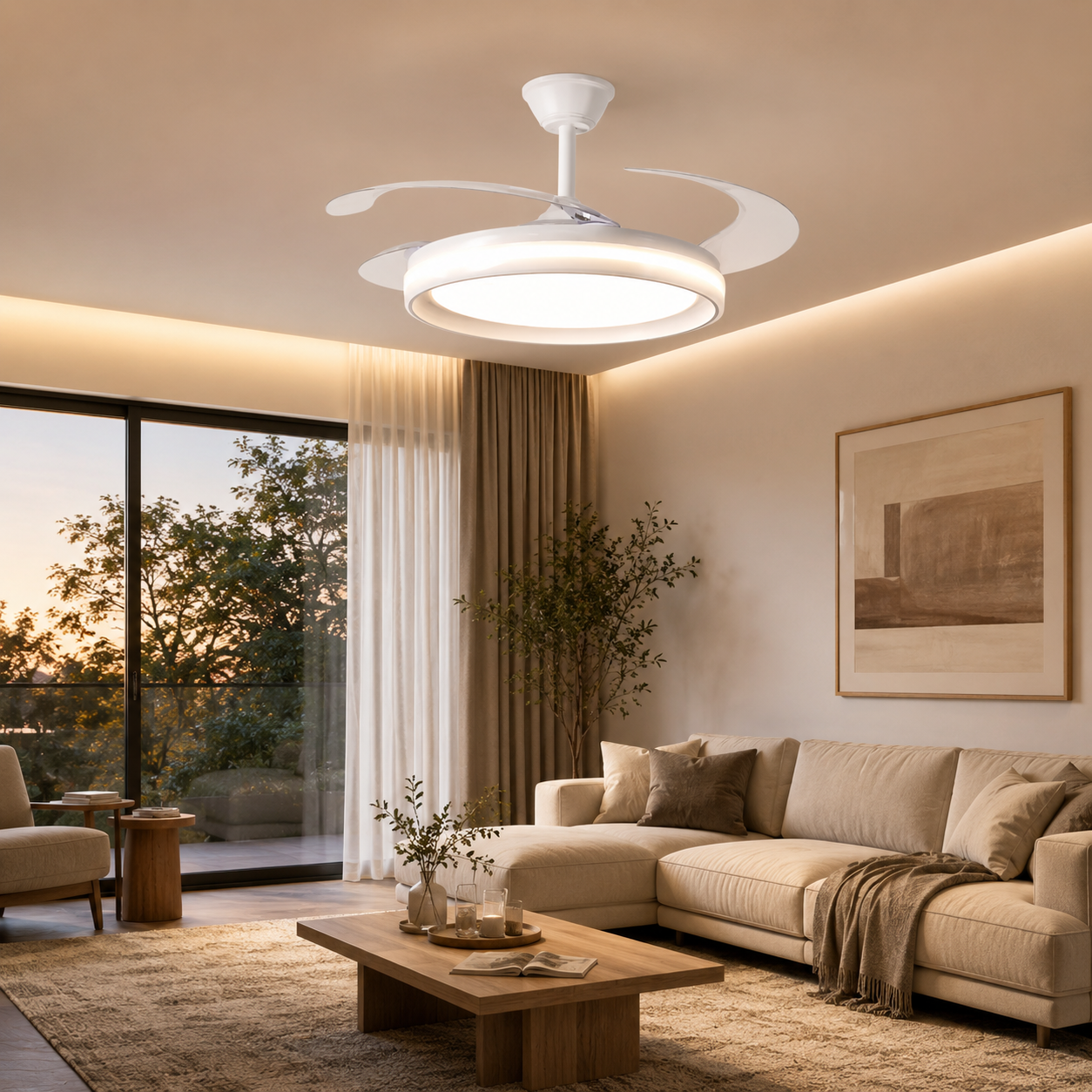 Ventilador de Techo con Luz LED 36W y Mando a Distancia — Motor DC Silencioso, 3 Tonos de Luz | Aspas Retráctiles