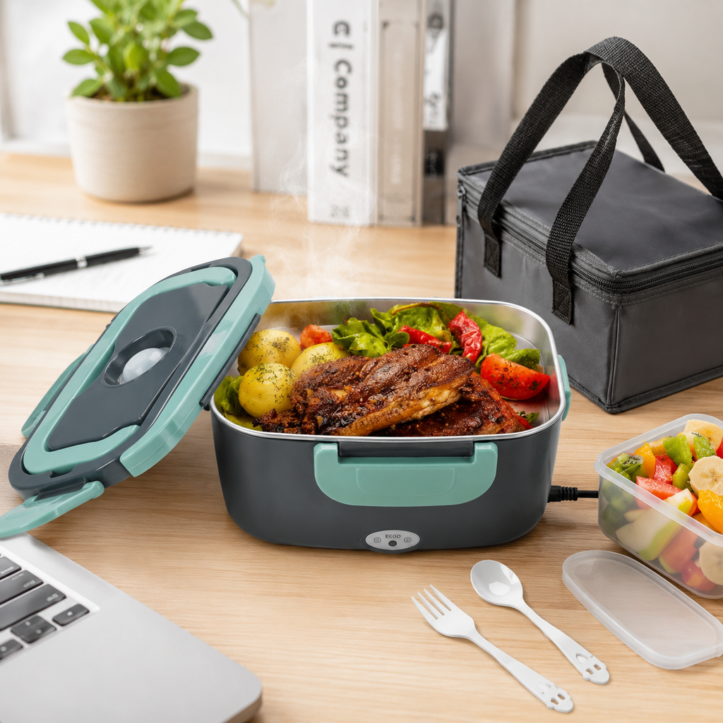 Fiambrera Eléctrica Portátil 1,5L — Calienta tu Comida en Casa, Trabajo o Coche (Enchufe 220V + 12V) | Acero Inoxidable