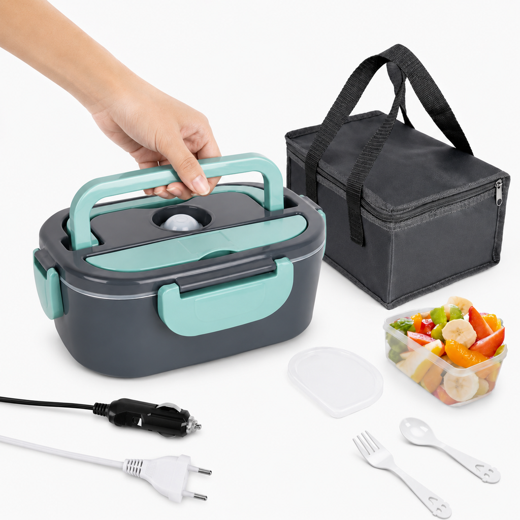 Fiambrera Eléctrica Portátil 1,5L — Calienta tu Comida en Casa, Trabajo o Coche (Enchufe 220V + 12V) | Acero Inoxidable