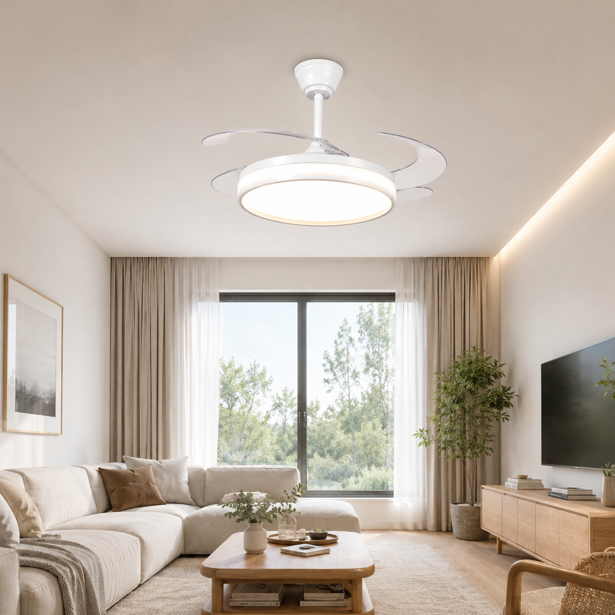 Ventilador de Techo con Luz LED 36W y Mando a Distancia — Motor DC Silencioso, 3 Tonos de Luz | Aspas Retráctiles