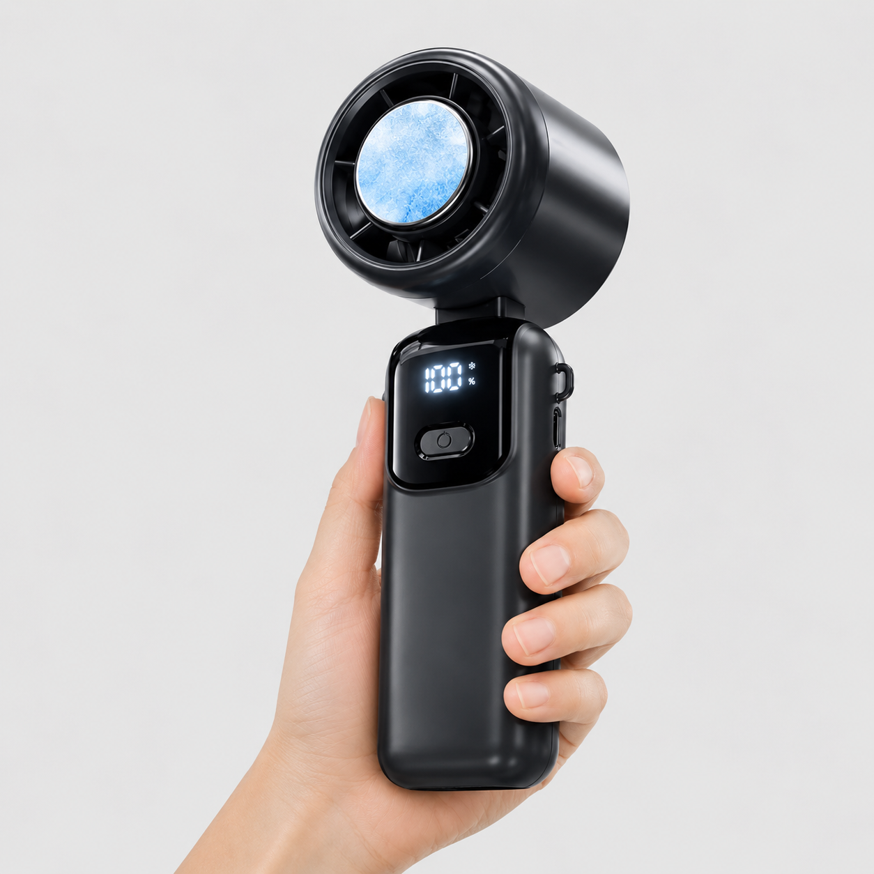 Ventilador Portátil 3en1 Turbo — De Mano, Mesa y Cuello | Recargable USB-C, Pantalla LED y hasta 100 Velocidades
