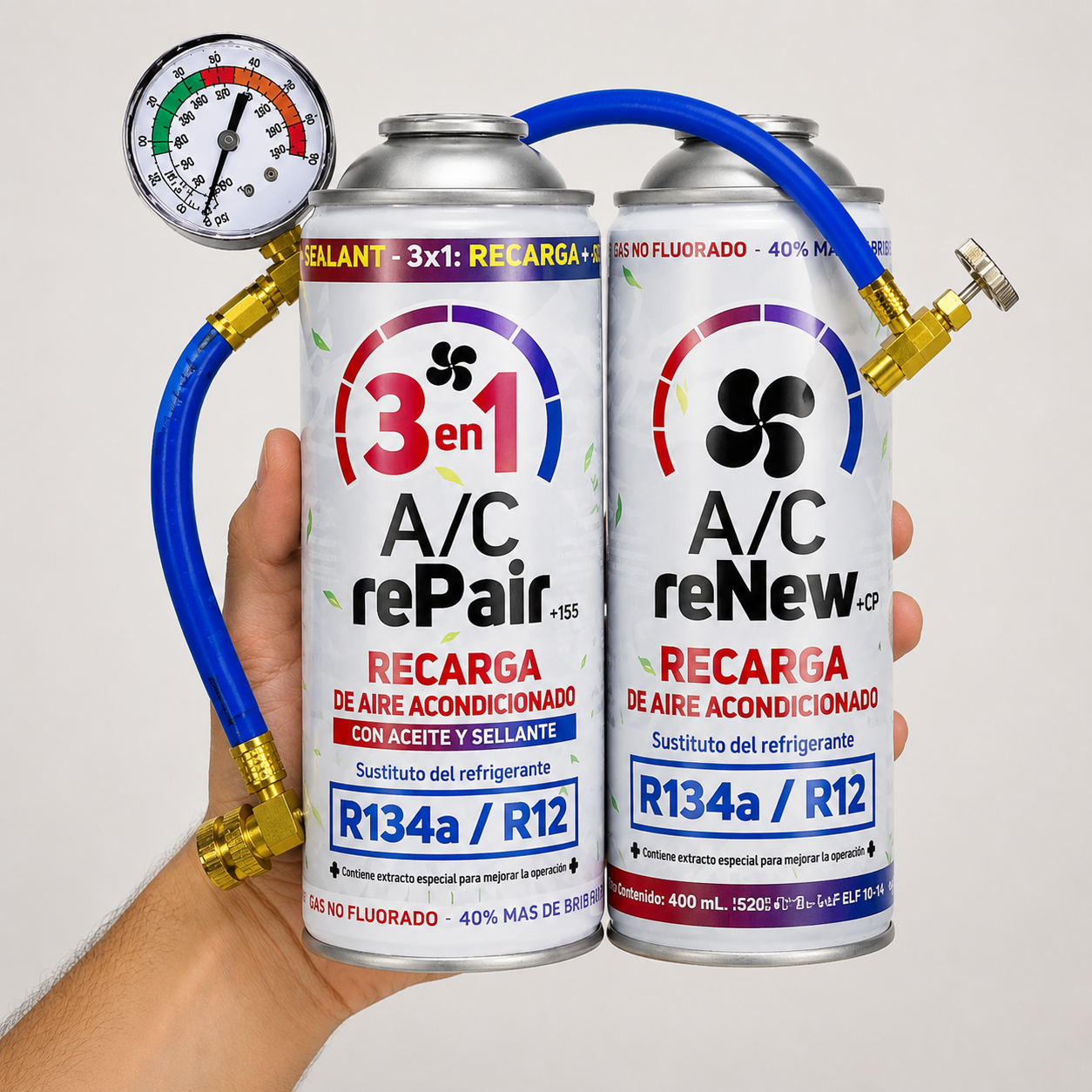 Recarga de Aire Acondicionado para Coche 3en1 — Gas + Aceite + Sellante | Repara tu A/C en casa sin taller (R134a / R12)
