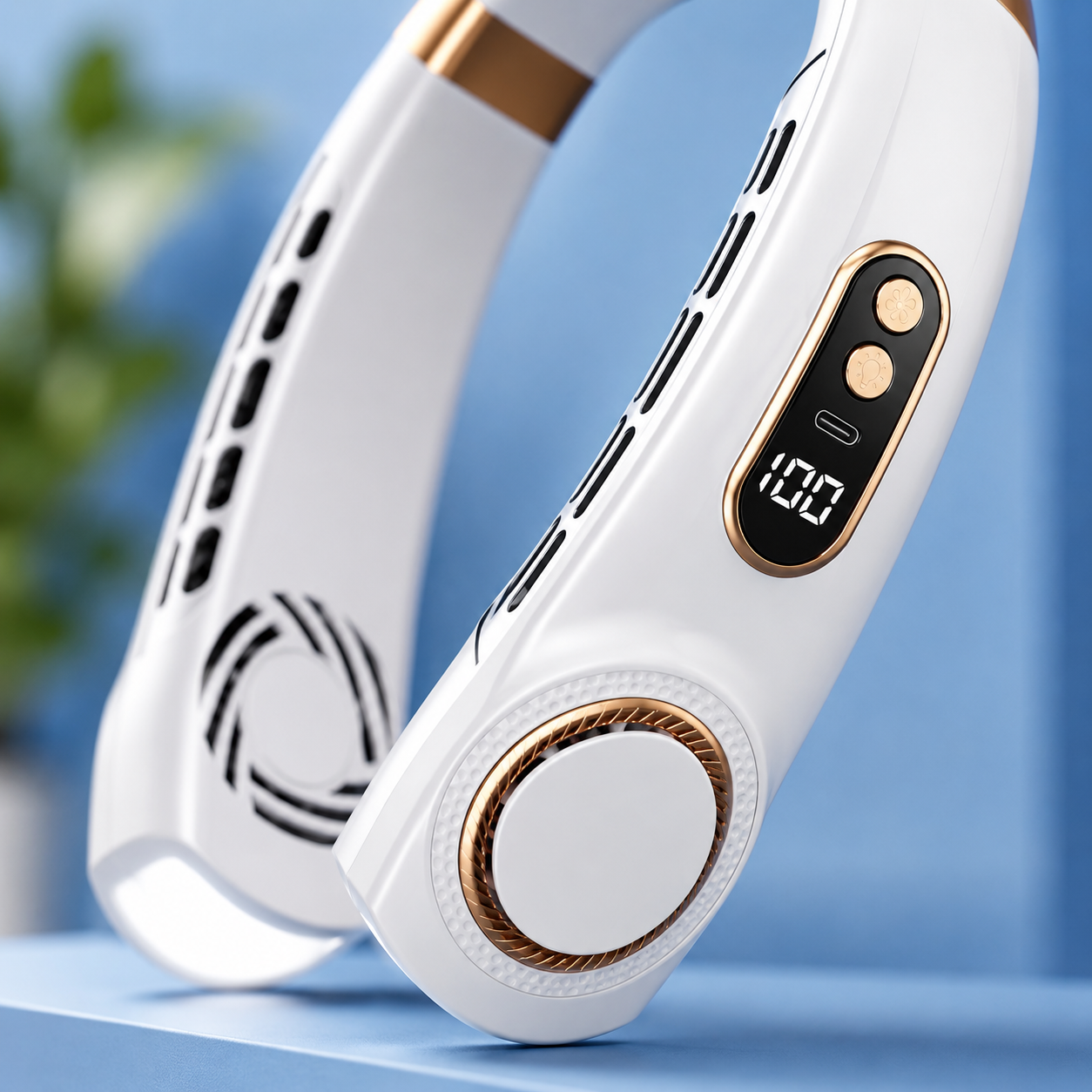 Ventilador de Cuello Portátil sin Aspas — Recargable USB-C, 5 Velocidades y Pantalla LED | Manos Libres para el Calor