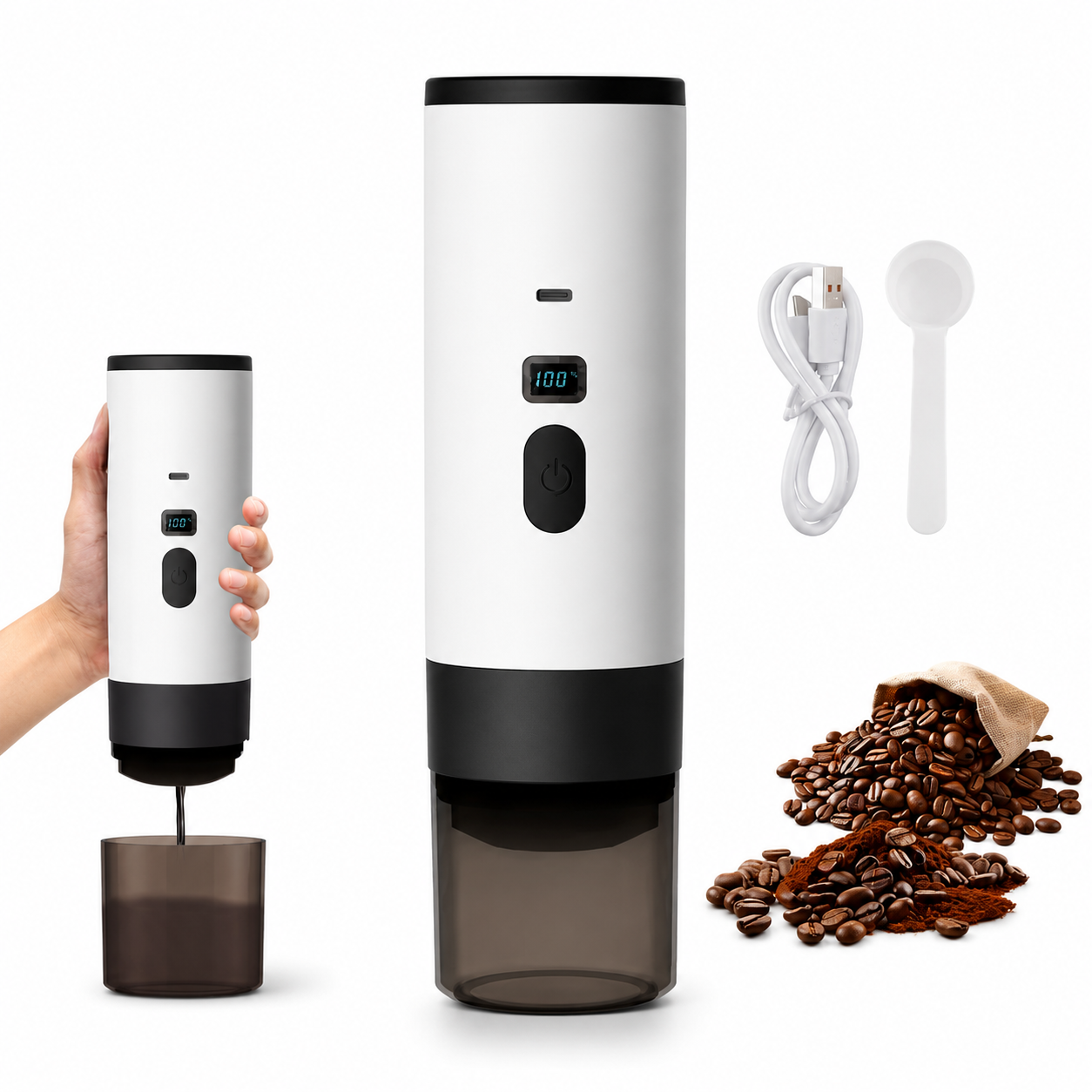 Cafetera de Cápsulas Portátil Eléctrica 3en1 — Café Recién Hecho en el Coche, la Oficina o de Viaje | Recargable