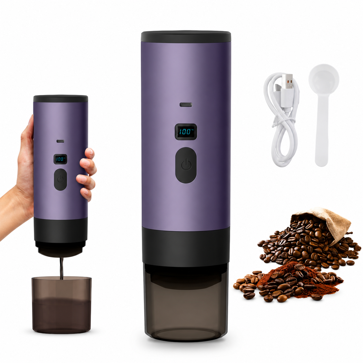 Cafetera de Cápsulas Portátil Eléctrica 3en1 — Café Recién Hecho en el Coche, la Oficina o de Viaje | Recargable