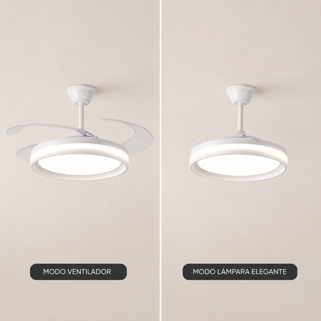 Ventilador de Techo con Luz LED 36W y Mando a Distancia — Motor DC Silencioso, 3 Tonos de Luz | Aspas Retráctiles