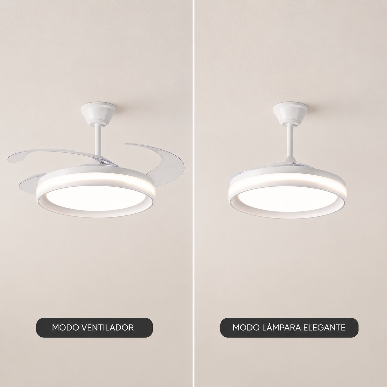 Ventilador de Techo con Luz LED 36W y Mando a Distancia — Motor DC Silencioso, 3 Tonos de Luz | Aspas Retráctiles