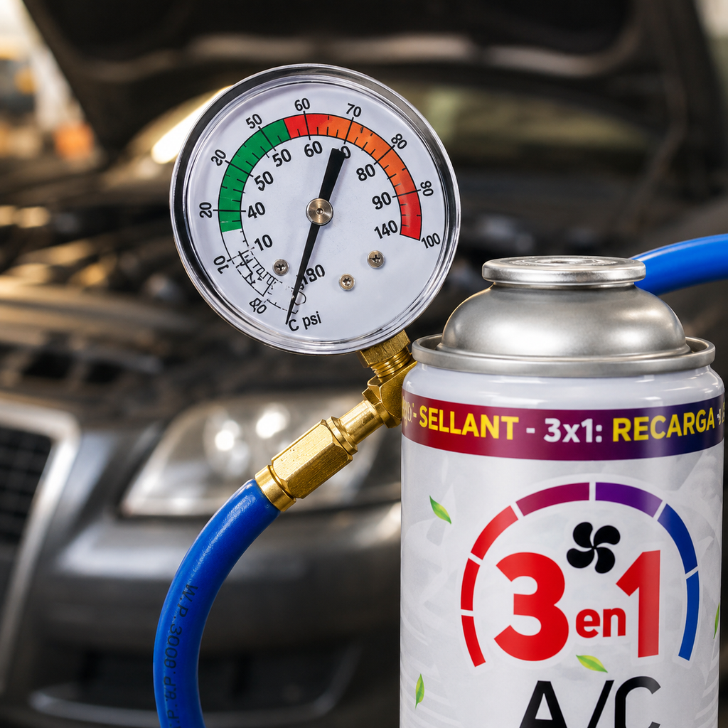 Recarga de Aire Acondicionado para Coche 3en1 — Gas + Aceite + Sellante | Repara tu A/C en casa sin taller (R134a / R12)